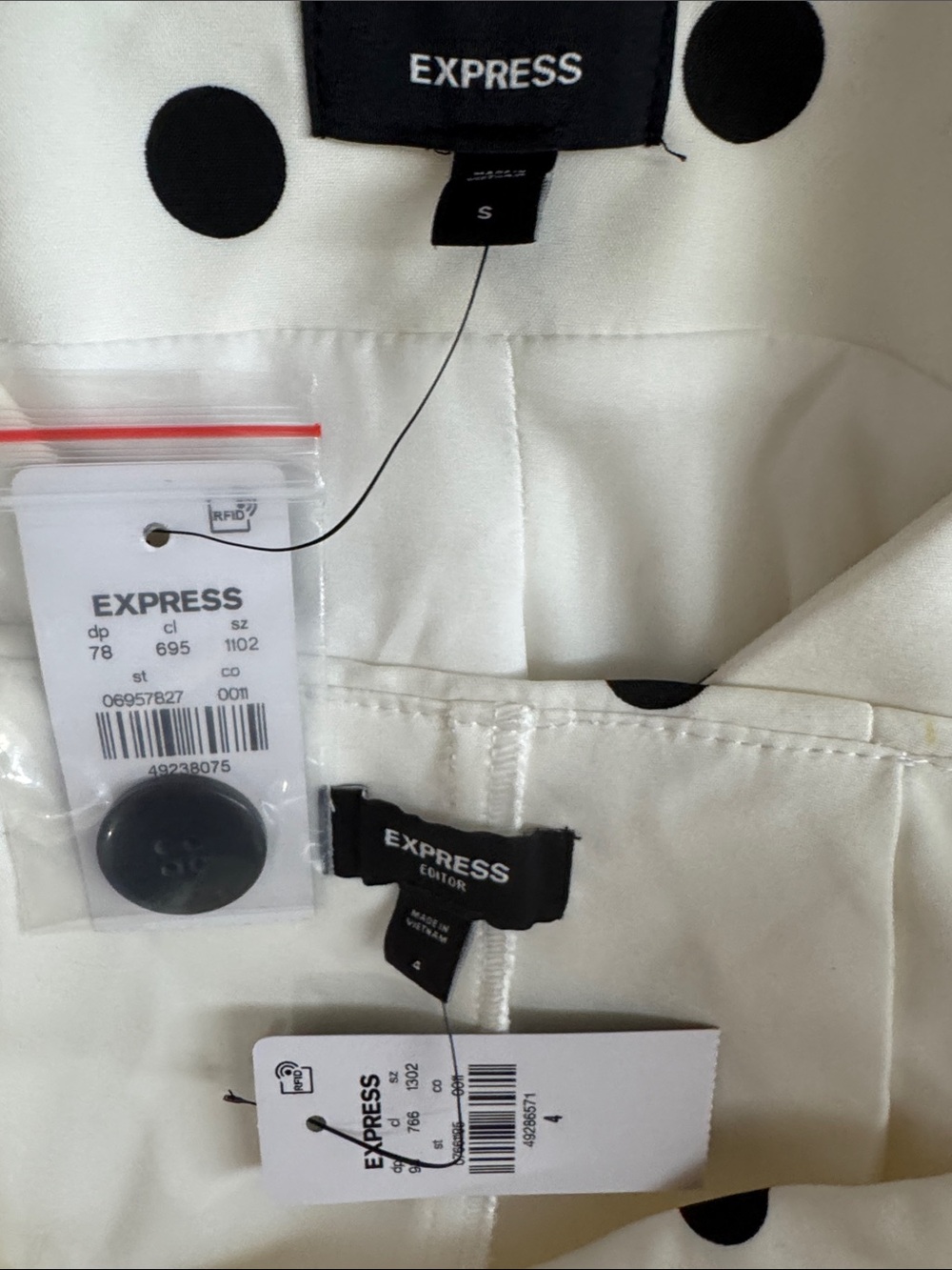 Express Editor White Polka Dot Blazer Skirt Set Stretch
Cotton 2-Piece Suit A4 - Picture 14 of 16